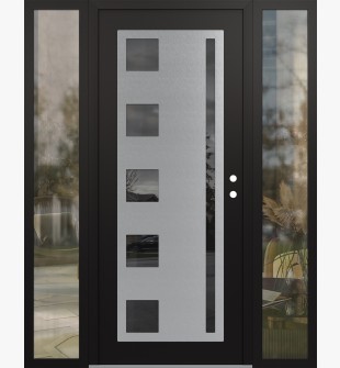 Diamond C3 60" x 80" black/black mirrored Glass Panel stainless steel LHI with 2 Sidelites clear Glass