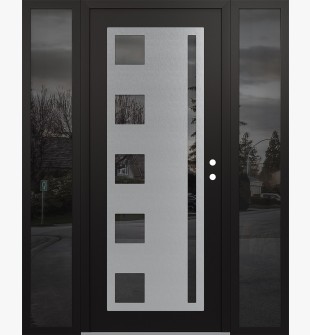 Diamond C3 68" x 80" black/black mirrored Glass Panel stainless steel LHI with 2 Sidelites mirrored Glass