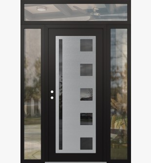 Diamond C3 64" x 96" black/black mirrored Glass Panel stainless steel RHI with 2 Sidelites and Transom clear Glass