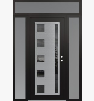 Diamond C3 64" x 96" black/black mirrored Glass Panel stainless steel LHI with 2 Sidelites and Transom frosted Glass