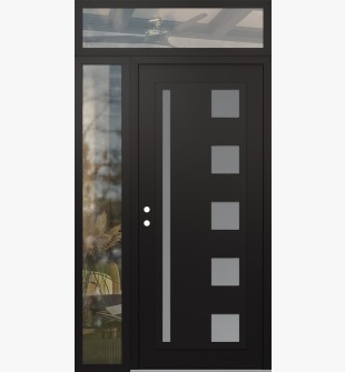 Diamond C3 48" x 96" black/white frosted Glass Panel black RHI with Sidelite and Transom clear Glass