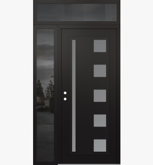 Diamond C3 52" x 96" black/white frosted Glass Panel black RHI with Sidelite and Transom mirrored Glass