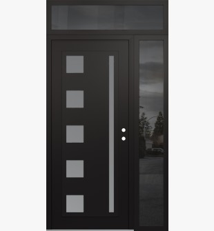 Diamond C3 50" x 96" black/white frosted Glass Panel black LHI with Sidelite and Transom mirrored Glass