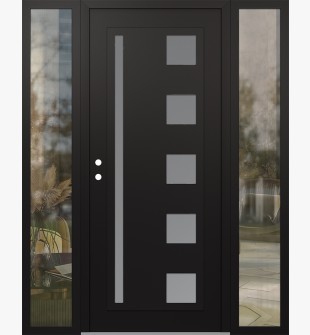 Diamond C3 68" x 80" black/white frosted Glass Panel black RHI with 2 Sidelites clear Glass