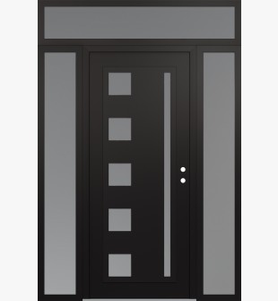 Diamond C3 64" x 96" black/white frosted Glass Panel black LHI with 2 Sidelites and Transom frosted Glass