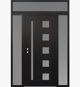 Diamond C3 68" x 96" black/white frosted Glass Panel black RHI with 2 Sidelites and Transom frosted Glass