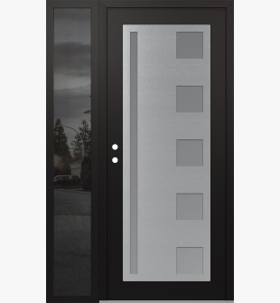 Diamond C3 50" x 80" black/white frosted Glass Panel stainless steel RHI with Sidelite mirrored Glass