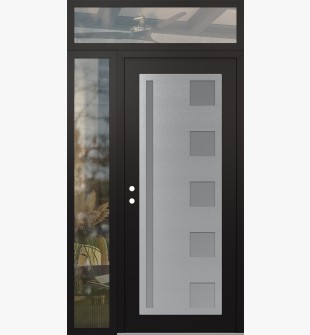 Diamond C3 50" x 96" black/white frosted Glass Panel stainless steel RHI with Sidelite and Transom clear Glass