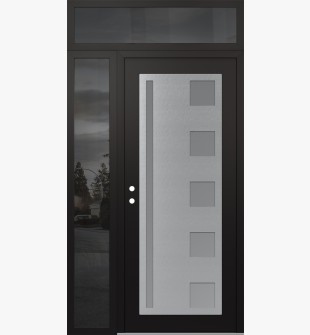 Diamond C3 52" x 96" black/white frosted Glass Panel stainless steel RHI with Sidelite and Transom mirrored Glass