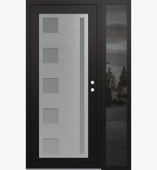 Diamond C3 52" x 80" black/white frosted Glass Panel stainless steel LHI with Sidelite mirrored Glass