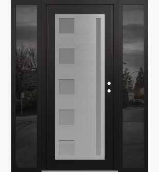 Diamond C3 68" x 80" black/white frosted Glass Panel stainless steel LHI with 2 Sidelites mirrored Glass