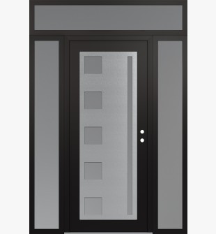 Diamond C3 64" x 96" black/white frosted Glass Panel stainless steel LHI with 2 Sidelites and Transom frosted Glass