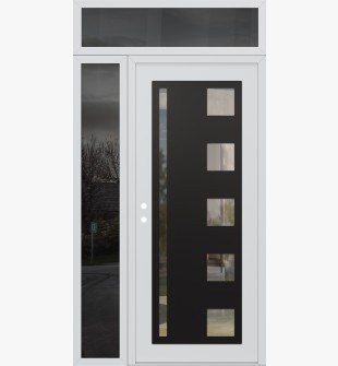 Diamond C3 52" x 96" white/white clear Glass Panel black RHI with Sidelite and Transom mirrored Glass