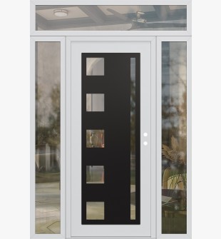 Diamond C3 64" x 96" white/white clear Glass Panel black LHI with 2 Sidelites and Transom clear Glass