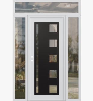 Diamond C3 60" x 96" white/white clear Glass Panel black RHI with 2 Sidelites and Transom clear Glass