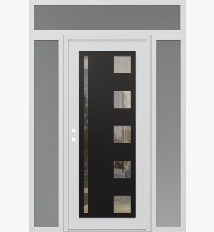 Diamond C3 64" x 96" white/white clear Glass Panel black RHI with 2 Sidelites and Transom frosted Glass