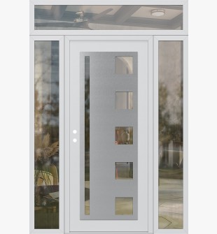 Diamond C3 64" x 96" white/white clear Glass Panel stainless steel RHI with 2 Sidelites and Transom clear Glass