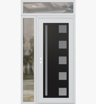 Diamond C3 50" x 96" white/white frosted Glass Panel black RHI with Sidelite and Transom clear Glass