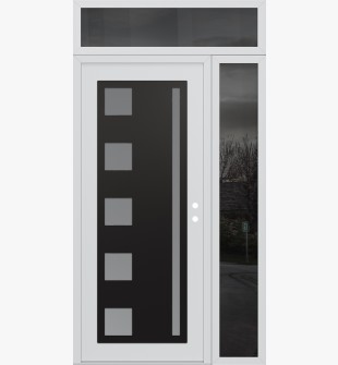 Diamond C3 50" x 96" white/white frosted Glass Panel black LHI with Sidelite and Transom mirrored Glass