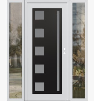 Diamond C3 64" x 80" white/white frosted Glass Panel black LHI with 2 Sidelites clear Glass