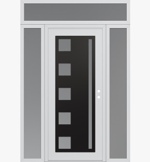 Diamond C3 68" x 96" white/white frosted Glass Panel black LHI with 2 Sidelites and Transom frosted Glass