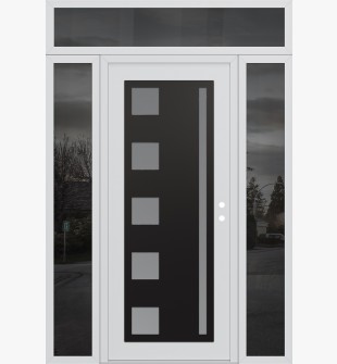 Diamond C3 68" x 96" white/white frosted Glass Panel black LHI with 2 Sidelites and Transom mirrored Glass