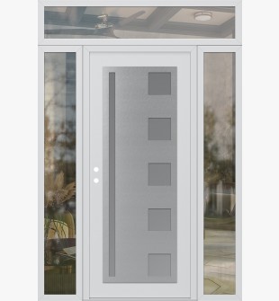 Diamond C3 68" x 96" white/white frosted Glass Panel stainless steel RHI with 2 Sidelites and Transom clear Glass