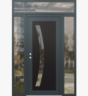 Diamond C4 68" x 96" anthracite/anthracite clear Glass Panel black RHI with 2 Sidelites and Transom clear Glass