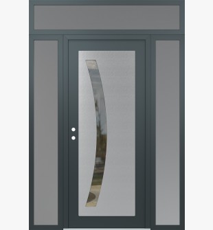 Diamond C4 68" x 96" anthracite/anthracite clear Glass Panel stainless steel RHI with 2 Sidelites and Transom frosted Glass
