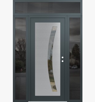 Diamond C4 68" x 96" anthracite/anthracite clear Glass Panel stainless steel LHI with 2 Sidelites and Transom mirrored Glass