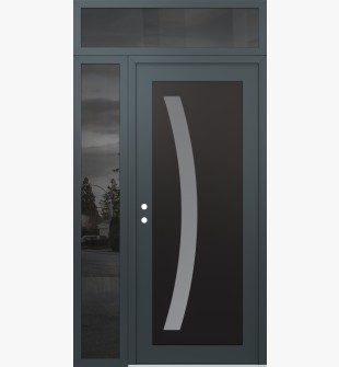 Diamond C4 52" x 96" anthracite/anthracite frosted Glass Panel black RHI with Sidelite and Transom mirrored Glass