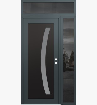 Diamond C4 50" x 96" anthracite/anthracite frosted Glass Panel black LHI with Sidelite and Transom mirrored Glass