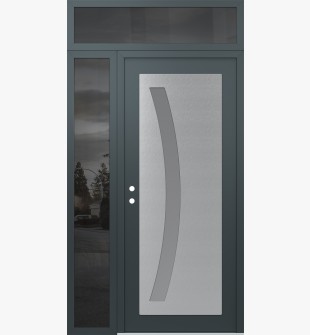 Diamond C4 48" x 96" anthracite/anthracite frosted Glass Panel stainless steel RHI with Sidelite and Transom mirrored Glass