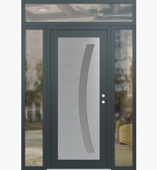 Diamond C4 60" x 96" anthracite/anthracite frosted Glass Panel stainless steel LHI with 2 Sidelites and Transom clear Glass