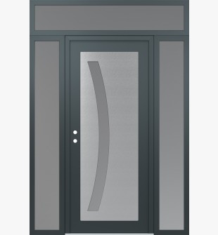 Diamond C4 68" x 96" anthracite/anthracite frosted Glass Panel stainless steel RHI with 2 Sidelites and Transom frosted Glass