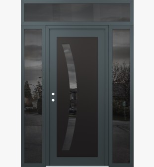 Diamond C4 64" x 96" anthracite/anthracite mirrored Glass Panel black RHI with 2 Sidelites and Transom mirrored Glass