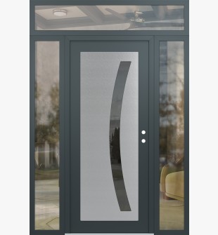 Diamond C4 64" x 96" anthracite/anthracite mirrored Glass Panel stainless steel LHI with 2 Sidelites and Transom clear Glass