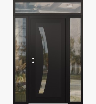 Diamond C4 68" x 96" black/black clear Glass Panel black RHI with 2 Sidelites and Transom clear Glass