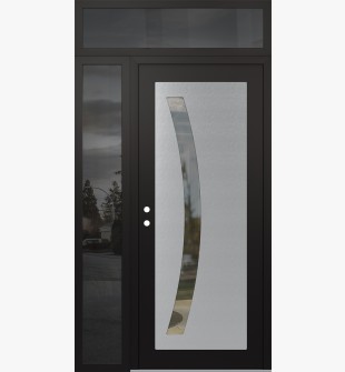 Diamond C4 50" x 96" black/black clear Glass Panel stainless steel RHI with Sidelite and Transom mirrored Glass