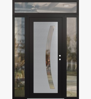 Diamond C4 68" x 96" black/black clear Glass Panel stainless steel LHI with 2 Sidelites and Transom clear Glass