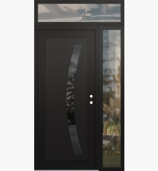 Diamond C4 52" x 96" black/black mirrored Glass Panel black LHI with Sidelite and Transom clear Glass