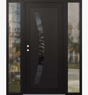Diamond C4 68" x 80" black/black mirrored Glass Panel black RHI with 2 Sidelites clear Glass