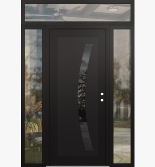 Diamond C4 68" x 96" black/black mirrored Glass Panel black LHI with 2 Sidelites and Transom clear Glass