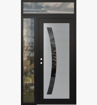 Diamond C4 50" x 96" black/black mirrored Glass Panel stainless steel RHI with Sidelite and Transom clear Glass