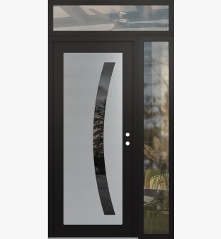 Diamond C4 48" x 96" black/black mirrored Glass Panel stainless steel LHI with Sidelite and Transom clear Glass