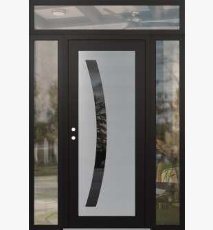 Diamond C4 60" x 96" black/black mirrored Glass Panel stainless steel RHI with 2 Sidelites and Transom clear Glass