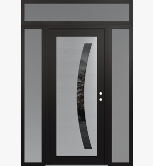 Diamond C4 60" x 96" black/black mirrored Glass Panel stainless steel LHI with 2 Sidelites and Transom frosted Glass