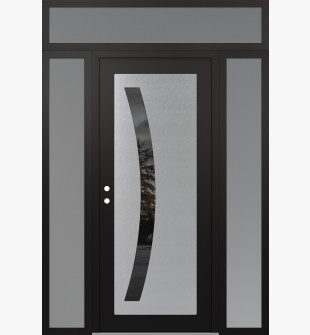 Diamond C4 60" x 96" black/black mirrored Glass Panel stainless steel RHI with 2 Sidelites and Transom frosted Glass