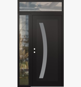 Diamond C4 48" x 96" black/white frosted Glass Panel black RHI with Sidelite and Transom clear Glass