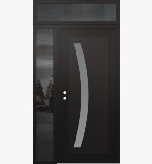 Diamond C4 48" x 96" black/white frosted Glass Panel black RHI with Sidelite and Transom mirrored Glass